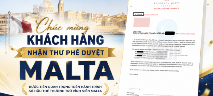 Chúc mừng Khách hàng BSOP nhận Thư phê duyệt Thẻ thường trú Malta sau 5 tháng nộp hồ sơ