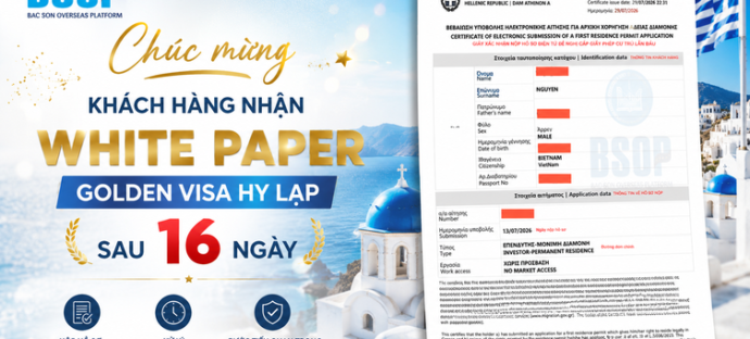 Khách hàng BSOP nhận White Paper Golden Visa Hy Lạp chỉ sau 16 ngày
