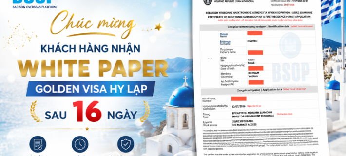 Khách hàng BSOP nhận White Paper Golden Visa Hy Lạp chỉ sau 16 ngày